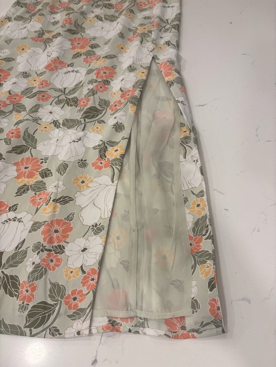 Abercrombie & Fitch Floral Print Maxi Dress Linen Blend Slit Sundress Size M - Picture 3 of 6